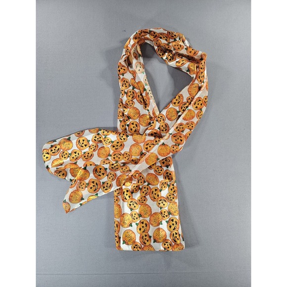 Unbranded Accessories - Halloween Jack O Lantern Pumpkin Scarf Orange White Chiffon Lightweight Holiday